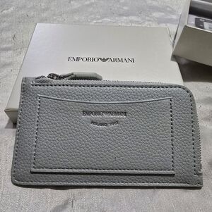 NIB Unisex Emporio Armani Polvere Gray Simil Cervo Zip Around Card Case Wallet